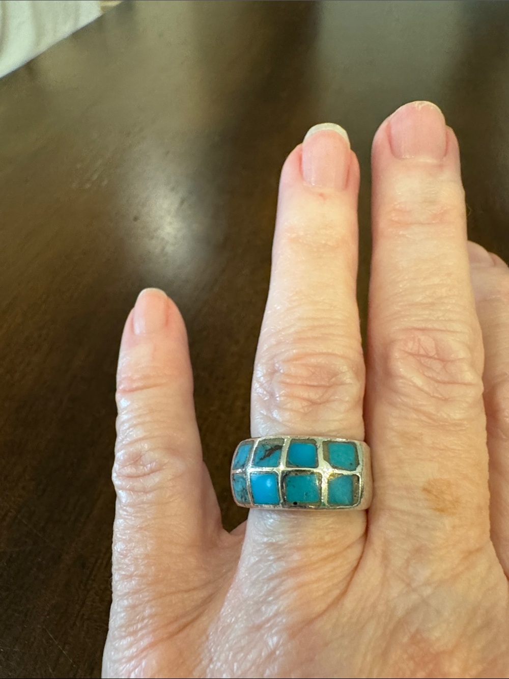 Source Unknown Turquoise Blue Inlay Sterling Band Ring